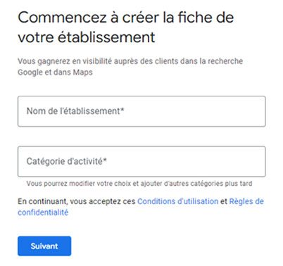 création fiche établissement Google